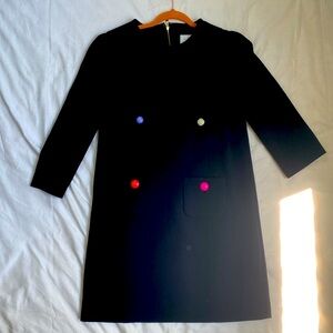 KATE SPADE black stylish shift dress with buttons 3/4 sleeves